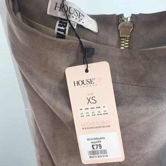 House of CB NWT Giuditta Taupe Suedette Pencil Skirt XS - Picture 9 of 11
